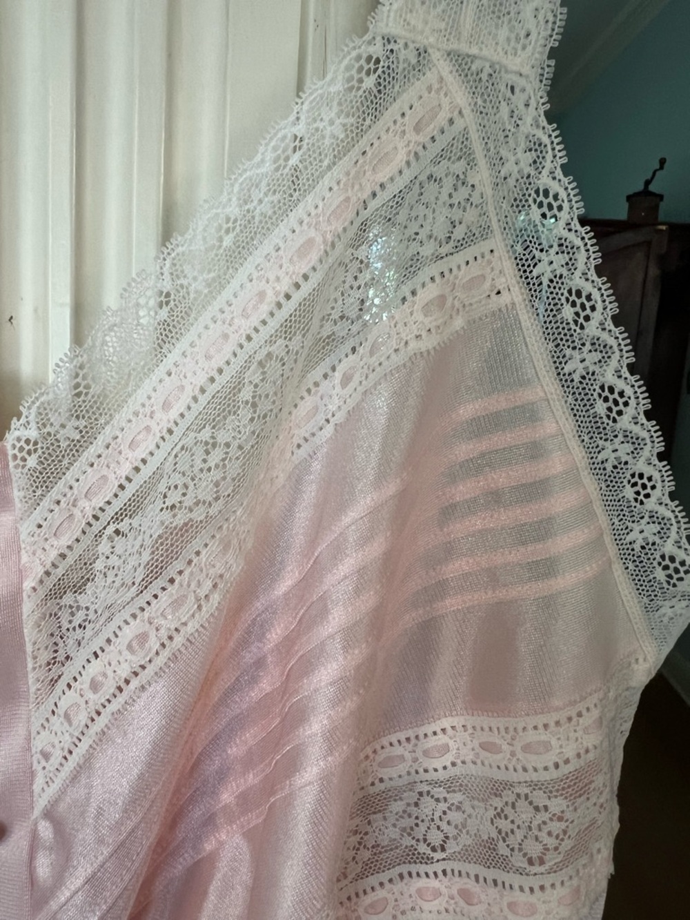 Vintage Pink Lace Satin Babydoll Nightgown Slip M USA Romantic Fairycore Bridal - Picture 4 of 10